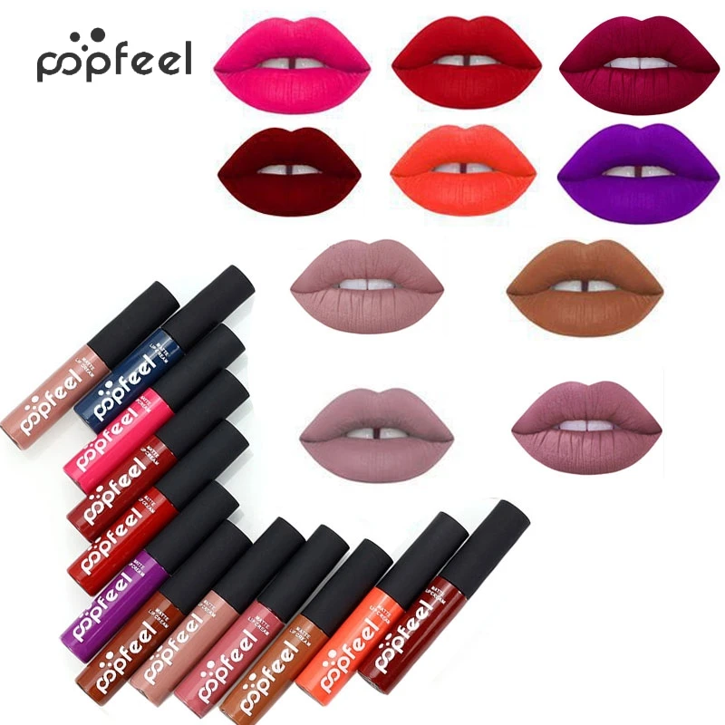Popfeel 12 видов цветов Макияж Матовая жидкая Блеск для губ Водонепроницаемый batom