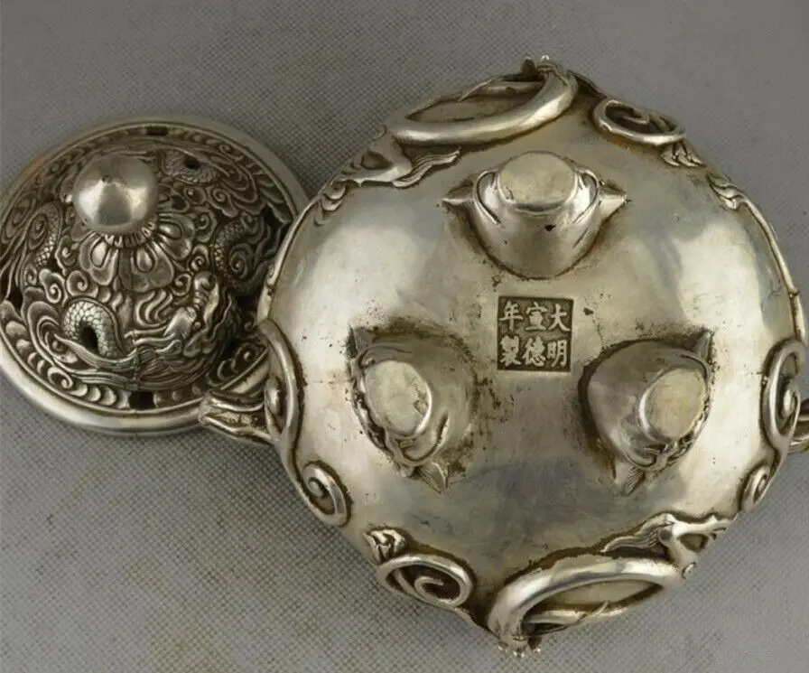 

Exquisite Chinese Old Tibetan Silver Copper Hand Made Dragon Incense Burner Statue