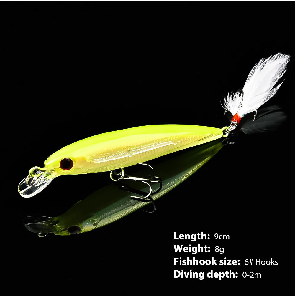 Fulljion 1 шт. рыболовные приманки поплавок гольян воблеры Crankbait искусственные жесткие приманки 3D глаза крючки с пером пластиковые Pesca приманки