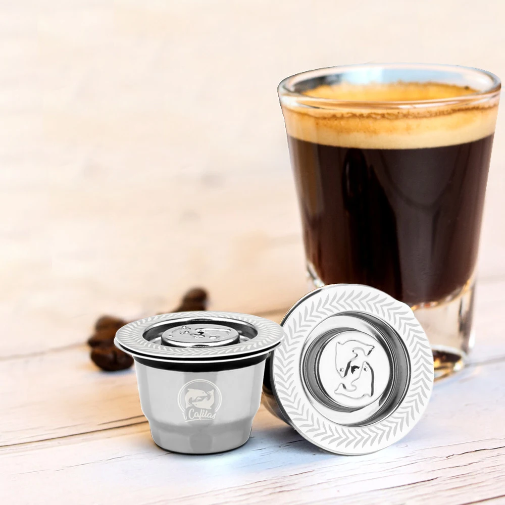 Многоразовый фильтр для кофе Nespresso, нержавеющая сталь, металл, 2 в 1, новая версия, 1 ложка+ 1 кисточка