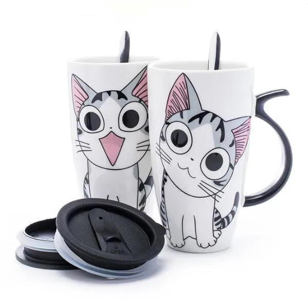Милый Кот керамика кофейные чашки + кружки креативная посуда чайная чашка модные