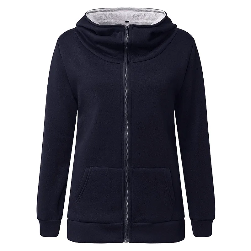 Navy ZANZEA 4XL, зимние пальто, осень, женские длинные толстовки, свитшоты, Повседневная плотная флисовая верхняя одежда на молнии, куртка с капюшоном, плюс размер - Цвет: Navy