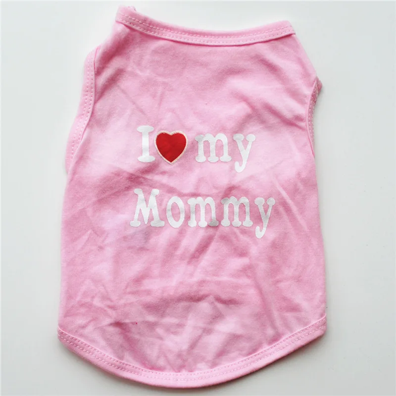 Pink MOMMY Pet Dog Cloths Spring/Summer Pet Dog Vest T-Shirt Letter I LOVE MY MOMMY Daddy Dog Shirt Pet Clothes For Small Puppy Dogs Cats - Цвет: Pink MOMMY