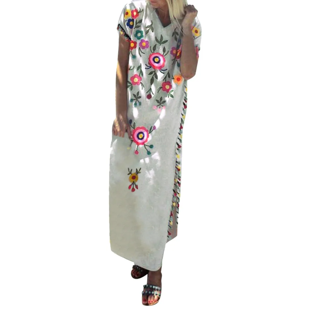 Женское платье с коротким рукавом винтажное длинное цветочным принтом и