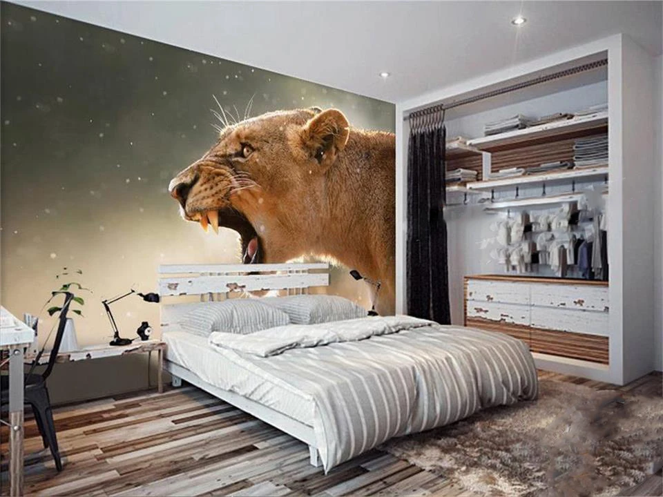 Настенные 3d обои на заказ фрески с изображением диких животных Львов постельных