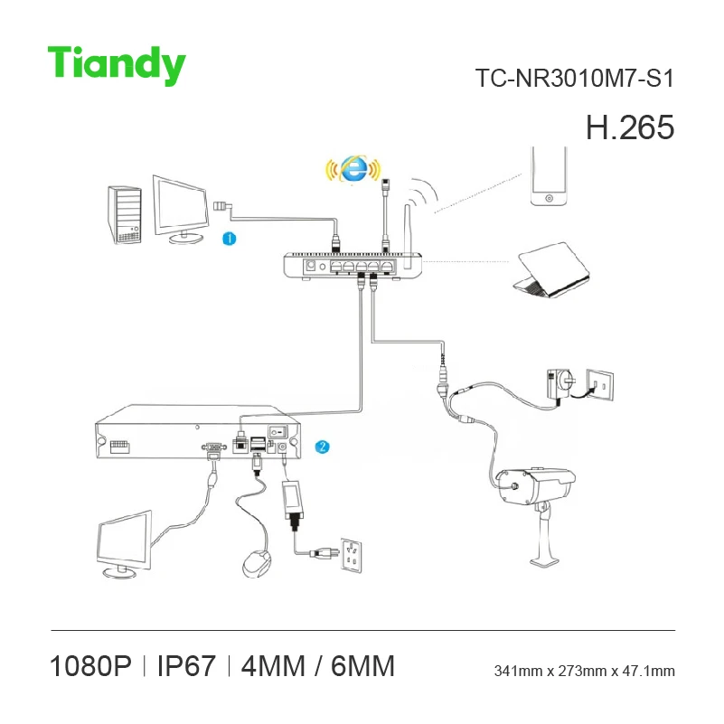Tiandy 10ch H.264/H.265 NVR tc-nr2010m7-s1 1080 P Поддержка SD Гибридный доступа и 1 шт. HDMI VGA 4 т жесткий