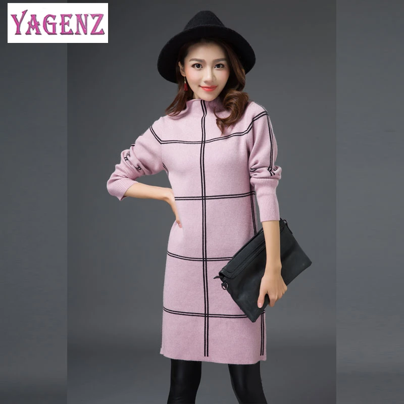 Новинка 2022 осенне-зимнее женское вязаное платье-свитер в клетку