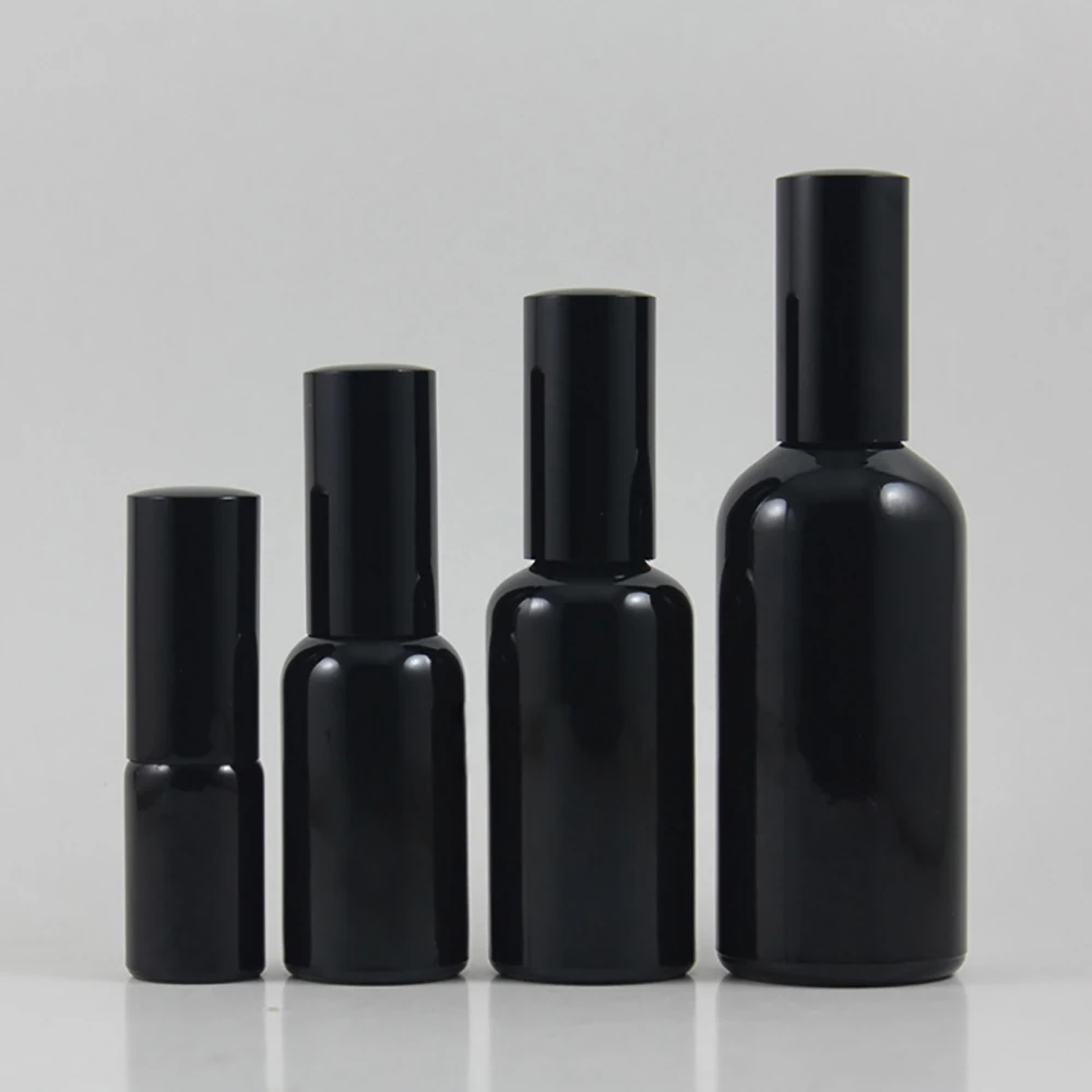 50pcs wholesale 50ml round shiny black lotion bottle with black pump , 50ml black glass cosmetic lotion bottle for liquid cream