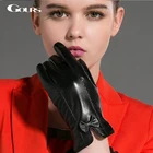 Женские зимние перчатки Gours, черные теплые перчатки из натуральной козьей кожи, для вождения, GSL015