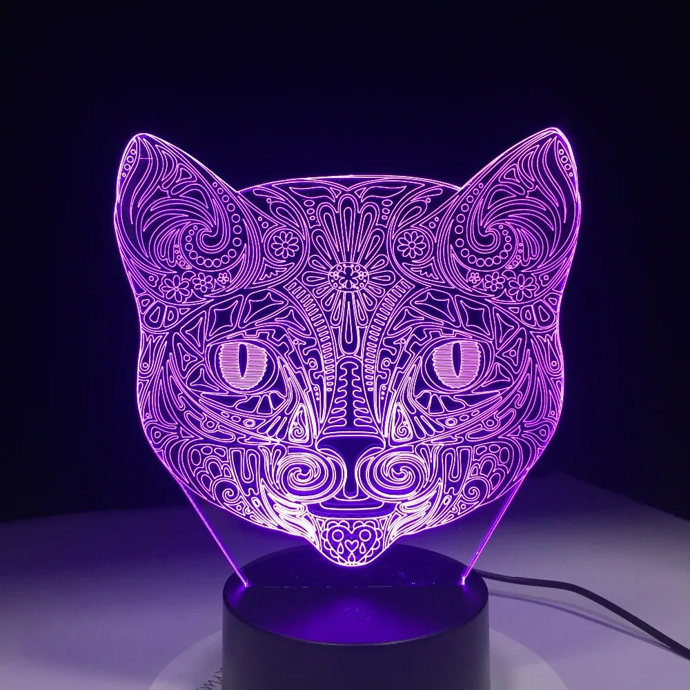 Крутой светильник с животными Ночной 3D видением прогулочной кошки для детей 7