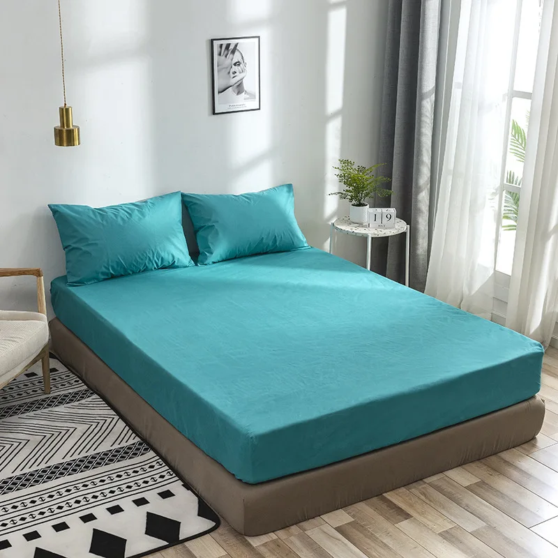 Waterproof Mattress Protector with Elastic Solid Color Mattress Cover Anti Mite Bed Bug Proof Fitted Sheet Protection