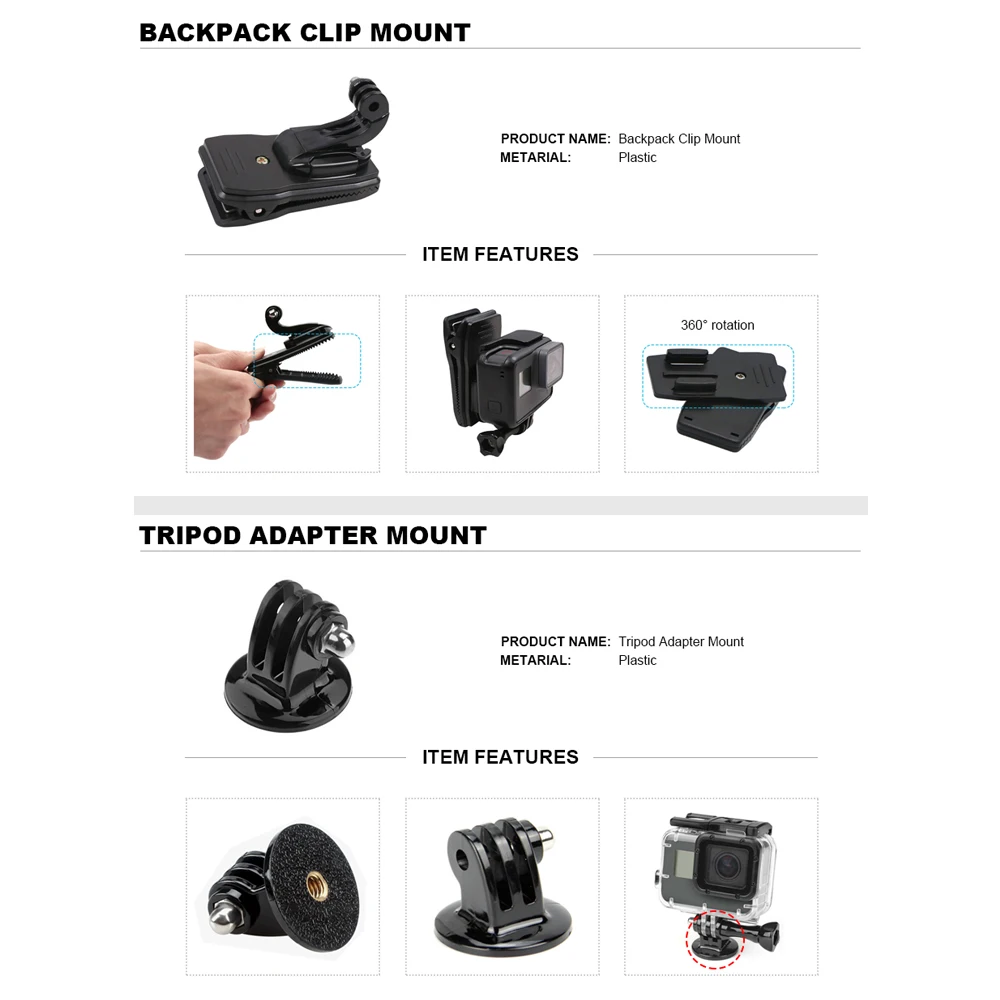 Набор аксессуаров для GoPro Go Pro Hero 7 6 5 4 3 комплект штатив селфи адаптер Xiaomi Yi 4K Lite SJCAM