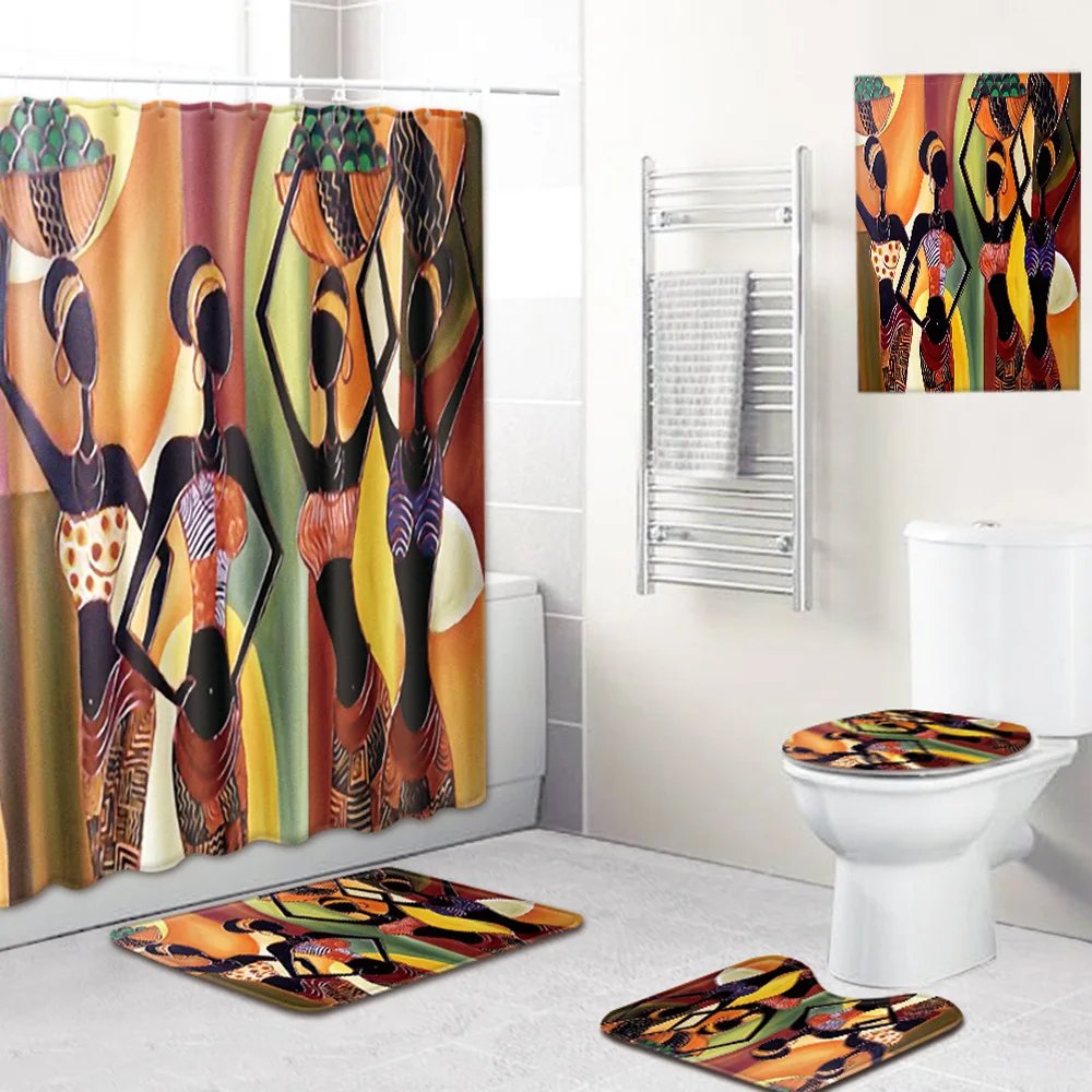 Prezzo Set Di Tende Da Doccia In Poliestere Da Donna In Stile Americano Nero Tappeti Antiscivolo Tappeto Per Bagno Set Di Tappetini Da Bagno In Flanella