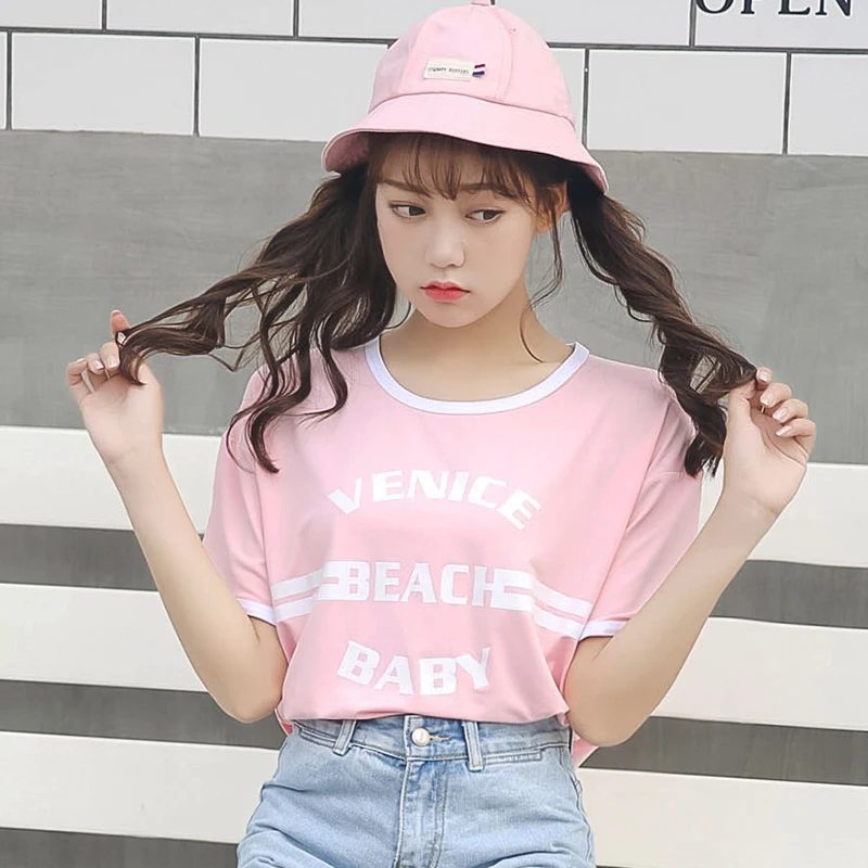 Women's T-shirts Japan Harajuku Ladies Ulzzang Letter Printed Round Neck T-shirt Female Korean Kawaii Tops For Women Clothes | Женская
