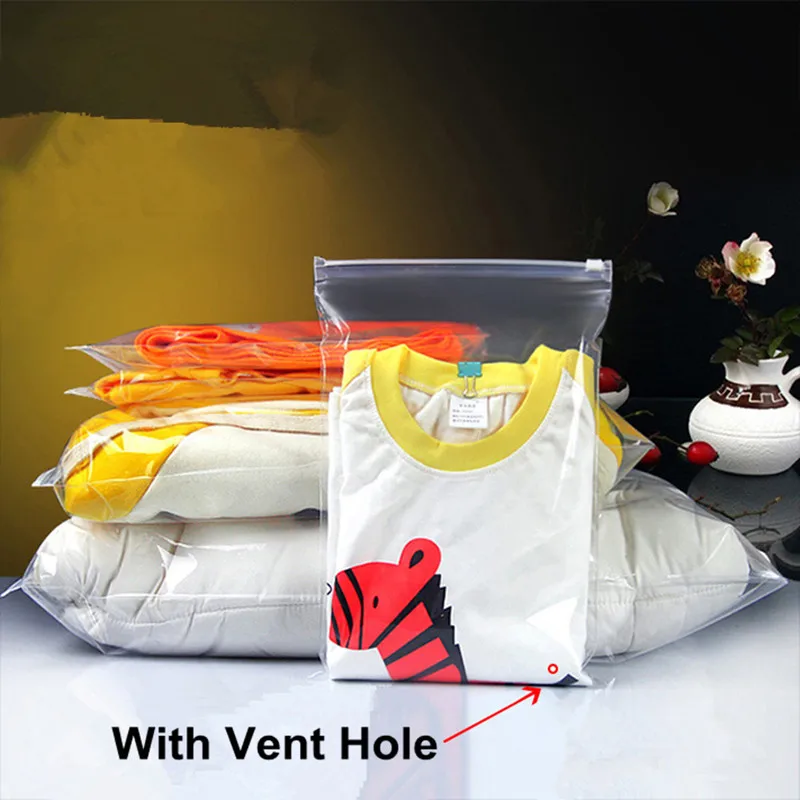 

50Pcs Clear Plastic Slide Zipper Storage Bag with Vent Reclosable Clothes Underwear Zip Lock Package Bag Sundries Pack PolyBag