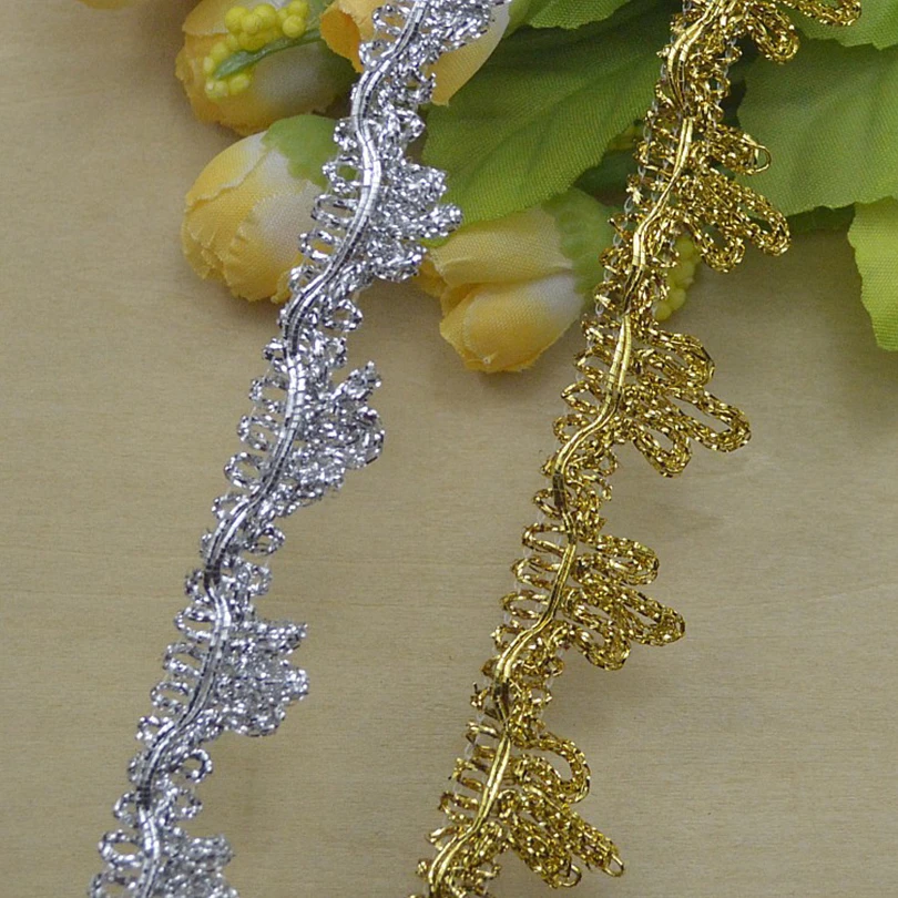 40Metres Fringe Golden And Silver Sequined Ribbon Lace Trim Puntilla Braids Clothes Accessories Flecos Y Borlas Y Pasamanerias
