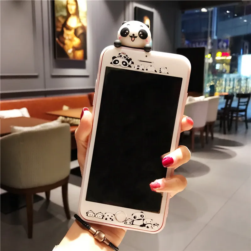 Для iphone 8/8 plus чехол+ Защитная пленка для экрана для iphone 7 plus милый 3D с мультипликационным принтом «панда», задняя крышка для iphone 6s Стекло пленка