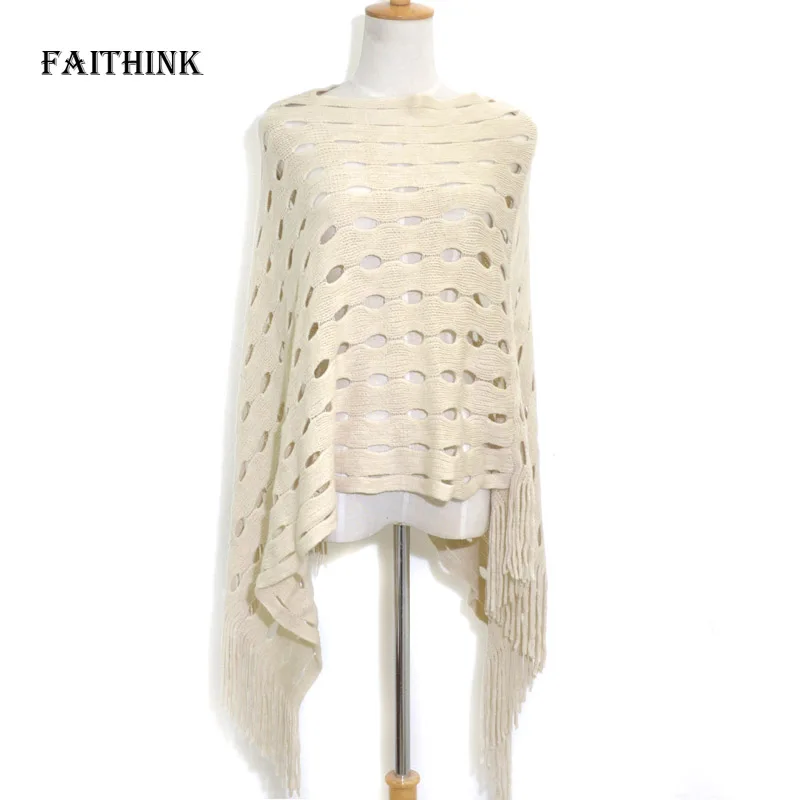 Женское пончо с дырками FAITHINK осенне зимнее Свитера шарфом Женский Повседневный