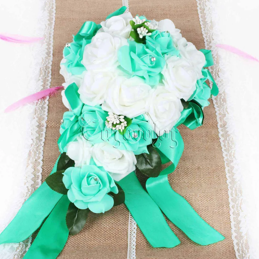 Романтика Букеты свадебные розы Каплевидная форма шелковые цветы ручной работы