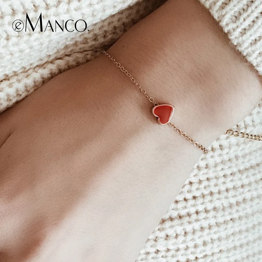 EManco Classic Gold Цвет цепи Браслеты для Для женщин Винтаж красное сердце Эмаль