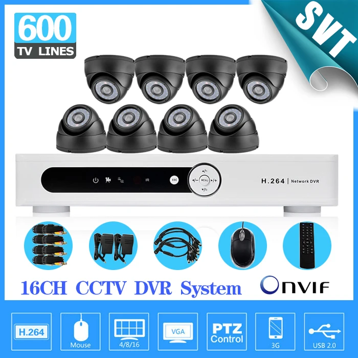 16ch видеонаблюдения DVR в реальном времени записи День Ночь безопасности 600TVL