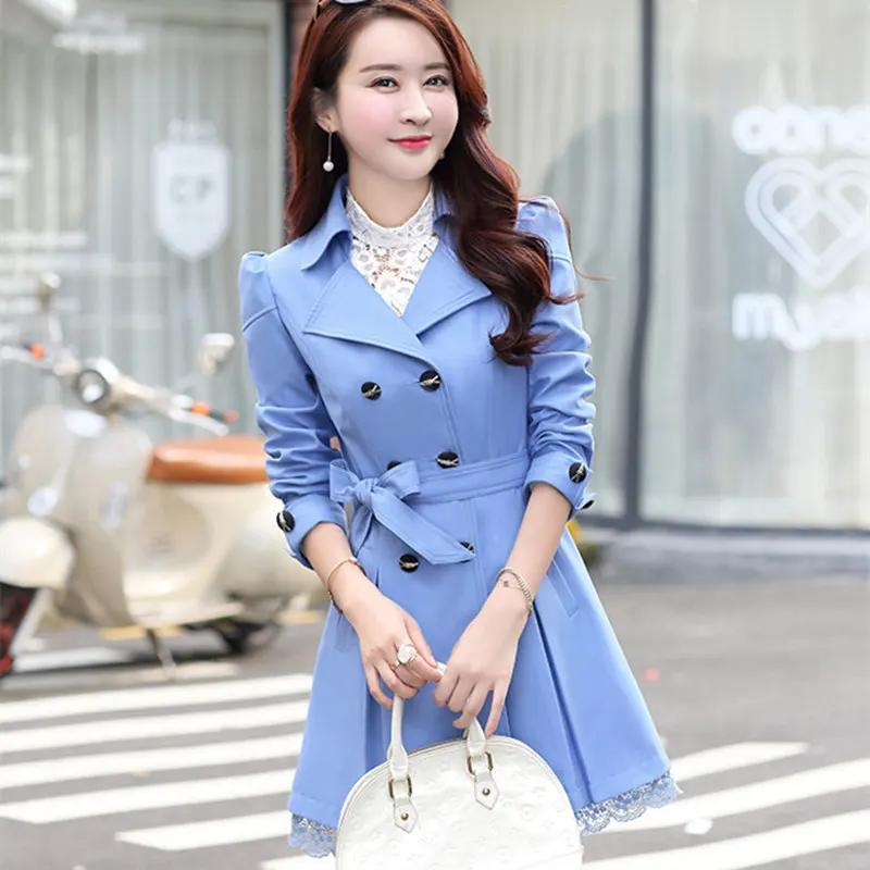 Женский тренчкот 2017 корейский большой размер кружевной тонкий двубортный