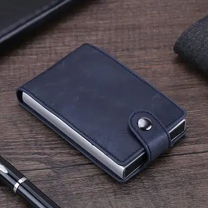 Синий Чехол для банковских карт из искусственной кожи с блокировкой Rfid, металлический кошелек для мужчин и женщин, чехол для визиток, бизнес-кредитный держатель для карт - Цвет: Синий