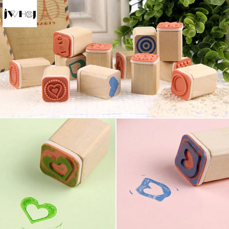 12 шт./компл. Мини милый дневник деревянный резиновый штамп подарочная коробка