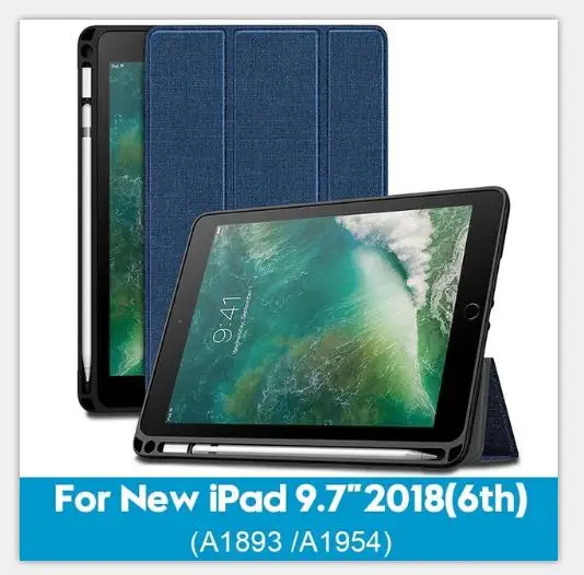 2018 9.7-navy Чехол для нового iPad 9,7 дюймов с держателем карандаша Смарт из искусственной кожи ткань текстура мягкий силиконовый чехол teclado coque - Цвет: 2018 9.7-navy