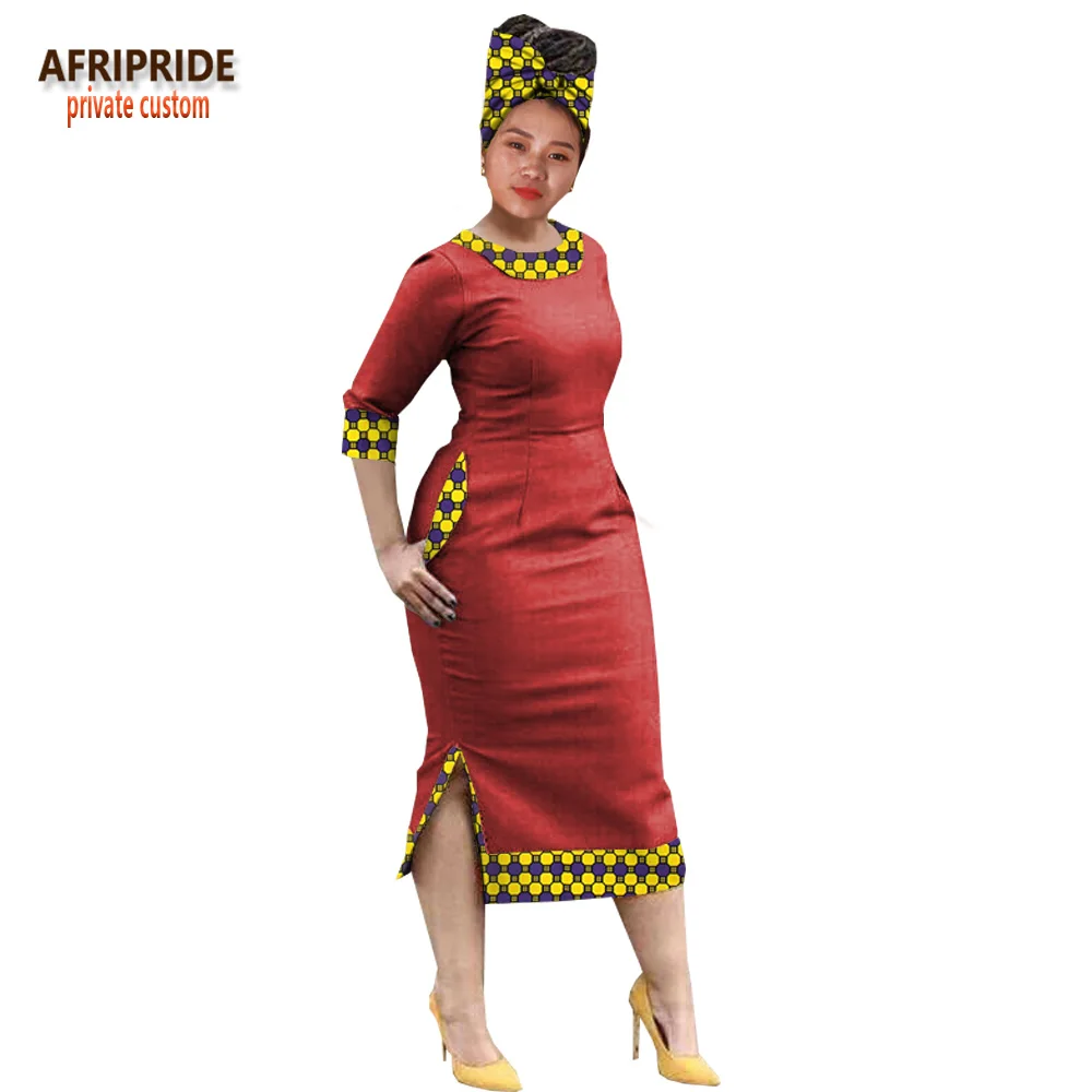 Традиционные африканские платья для женщин AFRIPRIDE Половина рукава до середины икры Длина женское Повседневное платье с шарфом A1825012