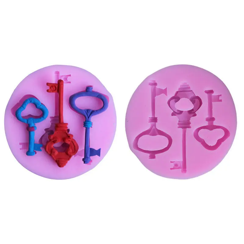 Розовый 3D любовь Ключи силиконовая форма для выпечки формы мастики сахарные