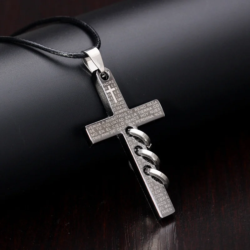 Черные молитвенные библейские круглые подвески в виде креста для ожерелья из