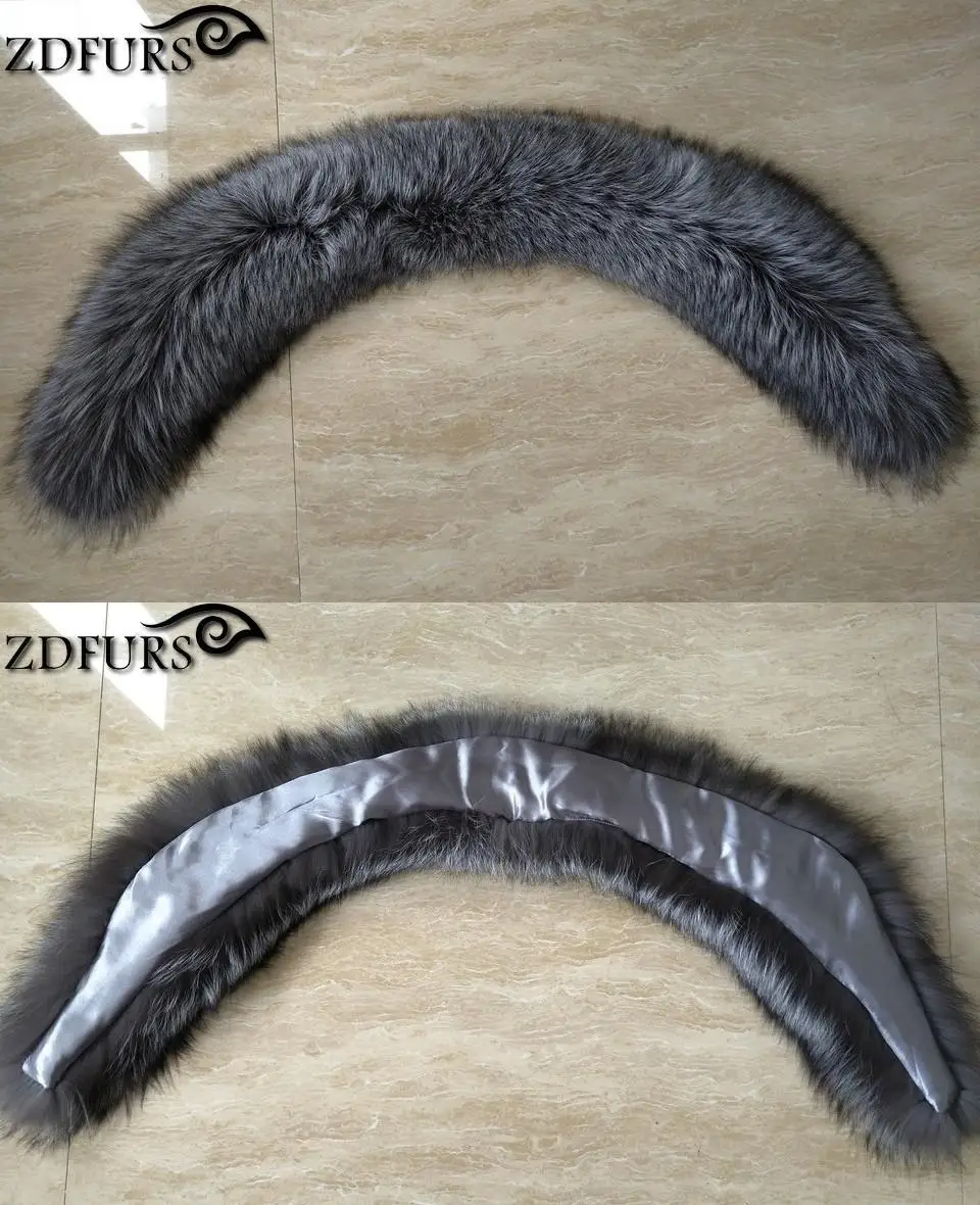 ZDFURS* натуральный цвет настоящий серебристый Лисий меховой воротник для женщин большой размер воротник шарф Одежда Аксессуары ZDC-163004