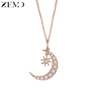 zemo rose gold necklace crescent moon pendant chain necklaces crystal sun and moon necklace islamic israeli jewelry for women