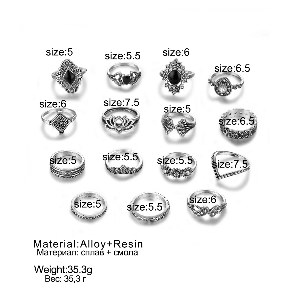 15 шт./компл. богемное Ретро хрустальное кольцо с цветком и листьями полая
