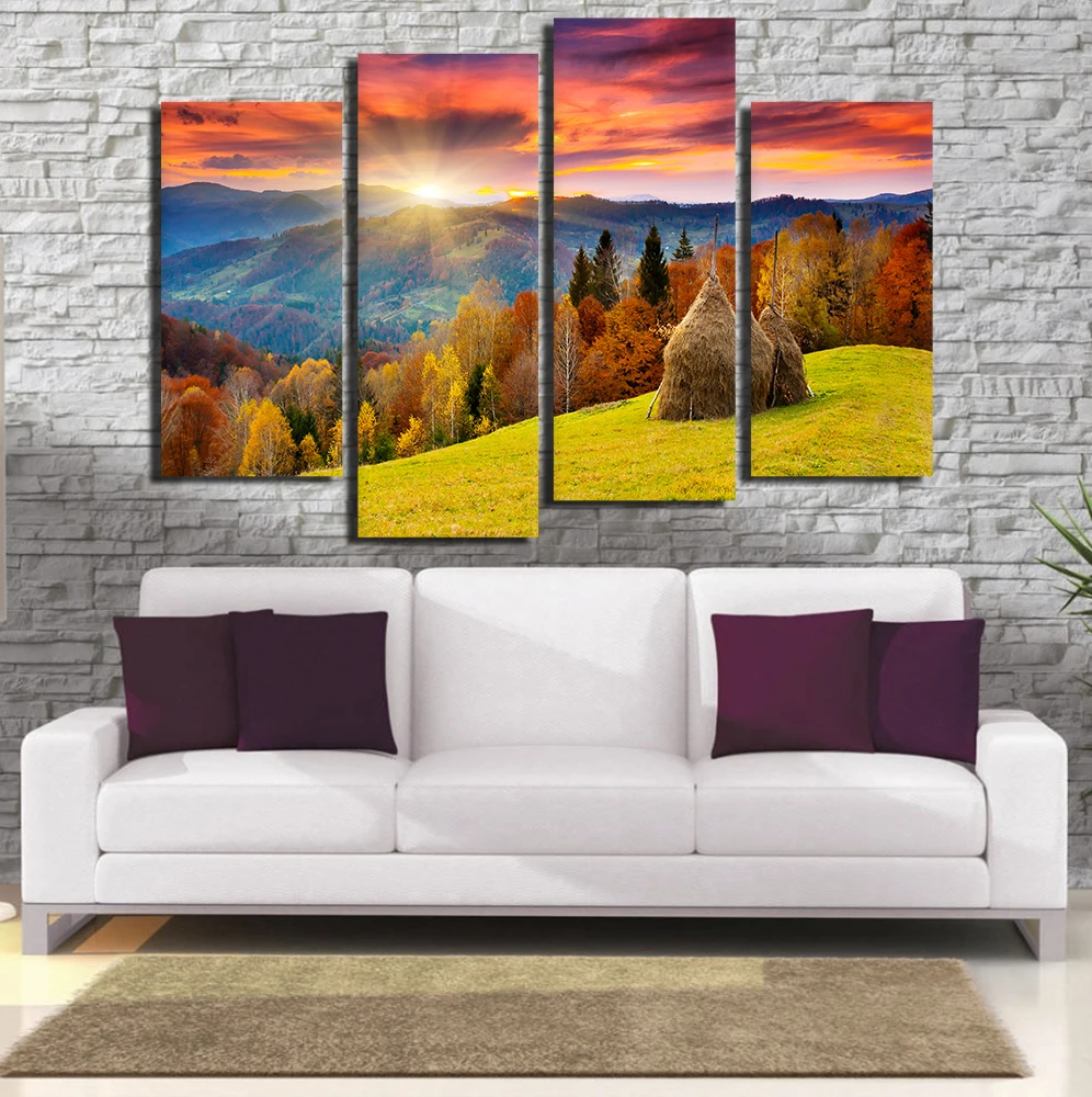 4 шт. настенная живопись холст осень восход пейзаж художественная настенные