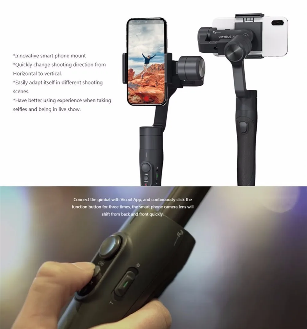 FeiyuTech Vimble 2 Выдвижная Ручной карданный 3 осевой стабилизатор для смартфона с