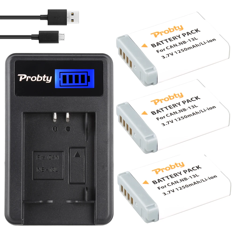 Probty 3 шт. 7 в NB 13L NB13L цифровые батареи + зарядное устройство с ЖК экраном для Canon