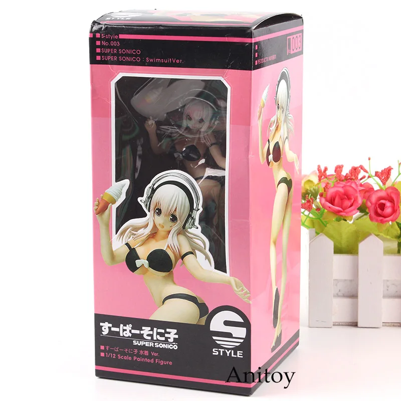 Super Sonico withbox S-стиль- Супер Sonico Hatsune Miku фигурка кукла в купальнике Ver. 1/12 Масштаб ПВХ фигурка Коллекция Модель игрушки - Цвет: Super Sonico withbox