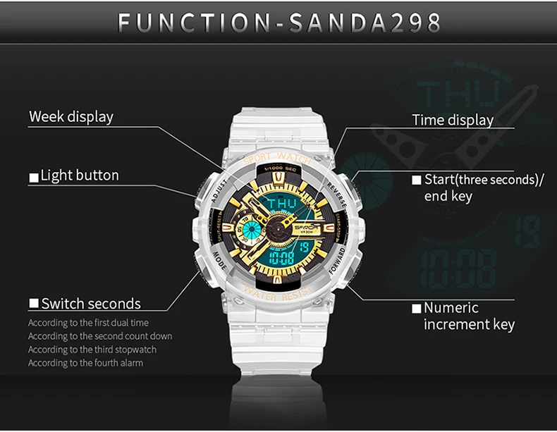 Relojes deportivos de hombre SANDA пара Многофункциональный водонепроницаемый светодиодный цифровые часы мужские G стиль спортивные водонепроницаемые wris