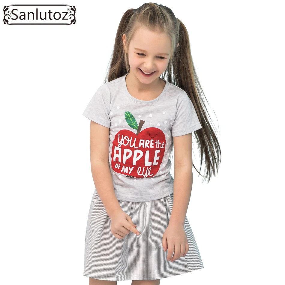 Летняя хлопковая детская одежда с принтом яблока sanluusb комплекты одежды для