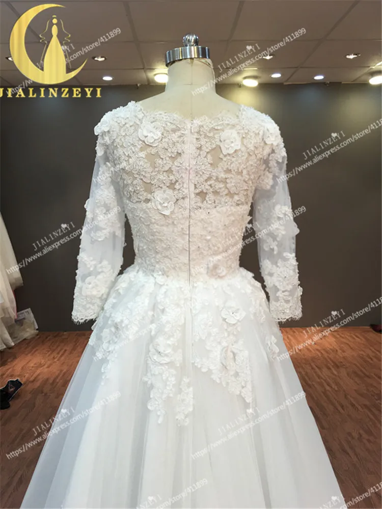 

JIALINZEYI Sexy Deep Half Sleeves Beads Lace Appliques Mermaid inside Court Train Wedding Gown Wedding Dresses 2020