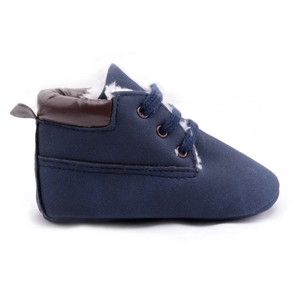 Dark blue Детская обувь из флока с высоким берцем; Детские ботиночки для мальчиков и девочек; зимние теплые однотонные ботиночки из искусственного флиса для малышей 0-18 месяцев - Цвет: Dark blue