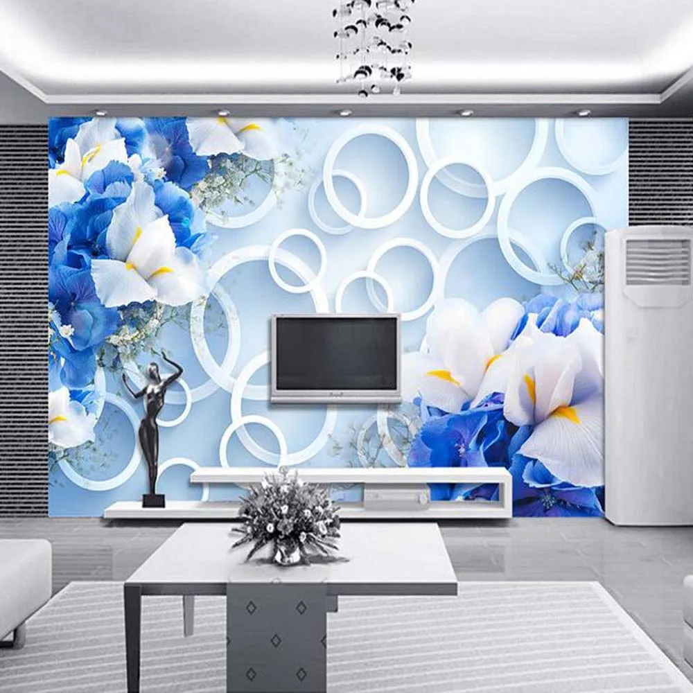 3D абстрактный круг фотобумага синий цветок настенная бумага s для гостиной