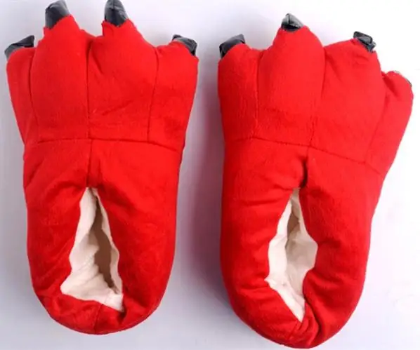 Red Slipper Детские тапочки в помещении мягкие тапочки для мальчиков и девочек; милая обувь для детей с изображением единорога; зимняя теплая Домашняя обувь в виде лап Пикачу - Цвет: Red Slipper