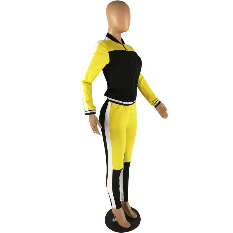 Voobuyla 2019 Spring Women Two-piece Zipper Running Set Jogging SuitsTracksuit Sport Suits Patchwork Sweat Pants | Спорт и