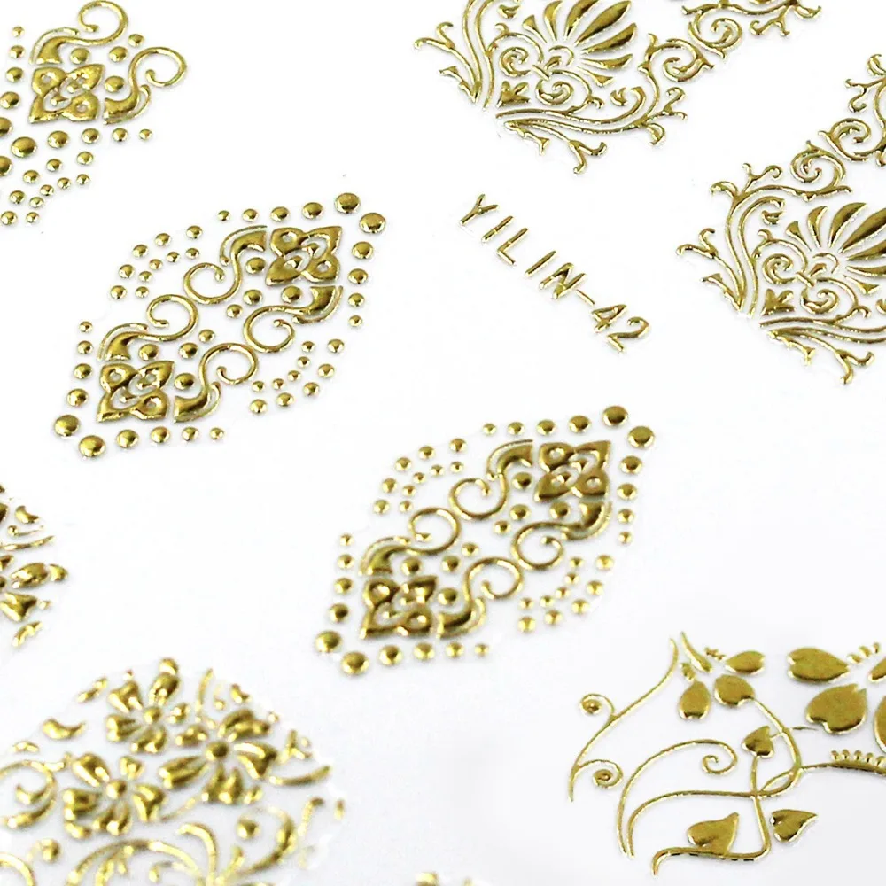 Горячая продажа Золотые DIY 3D наклейки для ногтей один лист дизайн Уникальные