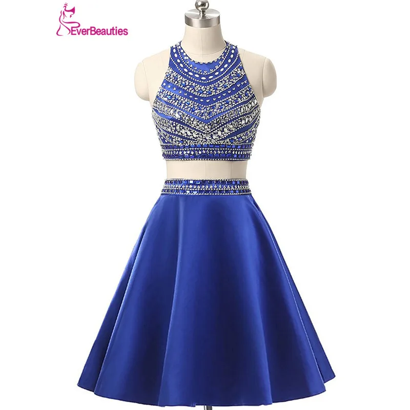 Короткие платья для выпускного вечера из двух предметов Атласный топ с бисером и