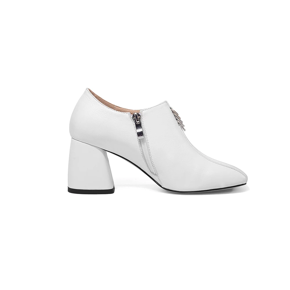 Туфли женские из натуральной кожи высокий каблук квадратный носок обувь на