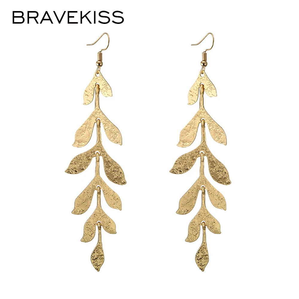 BRAVEKISS сплав серьги золотые модные длинные в форме капли трендовые ювелирные